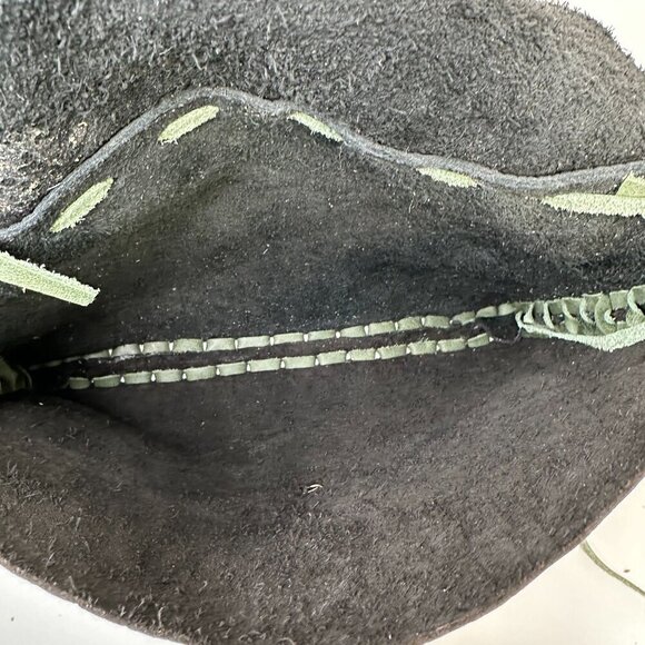 FPP Handmade Black Genuine Leather Crossbody Purse Boho Western Fringe Stone - Picture 10 of 13